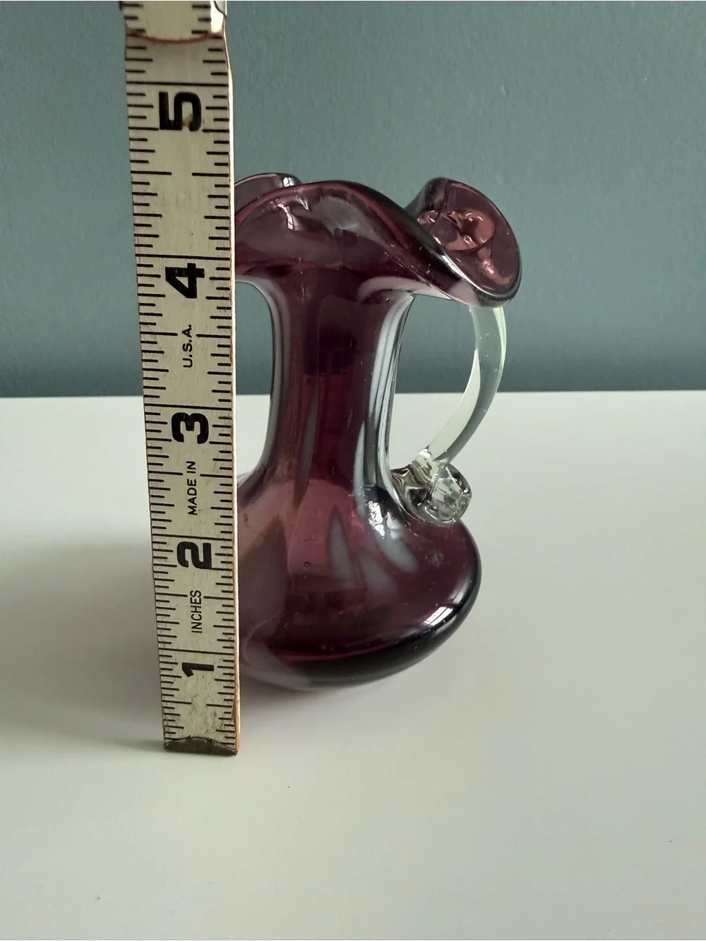 Fenton 1970’s Hand Blown Amethyst Purple  Small Pitcher w/Ruffled Edges
